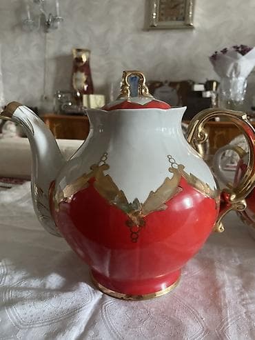 cay termosu: Rəng - Qırmızı, Çaydan, Farfor, 3-dən çox l — 3