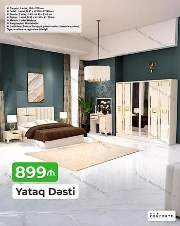 Yataq Dəsti – 899₼ Dəst tərkibi və ölçülər: - Çarpayı: 1 ədəd, 160 ×