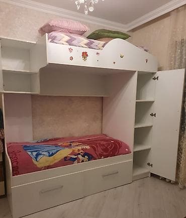 Для девочки и мальчика, Б/у, Кровать, Без матраса, С выдвижными ящиками, Ламинат — 3