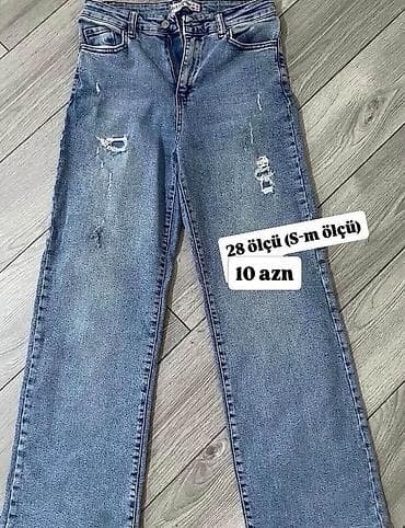 Qadın cins şalvar - Rəng: klassik mavi denim - Kəsim: düz/rahat kəsim