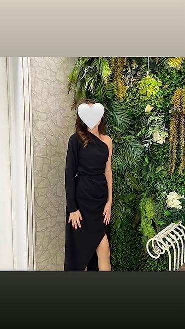 Qara rəngli zərif ziyafət donu - Dizayn: tək çiyinli, bir qolu uzun