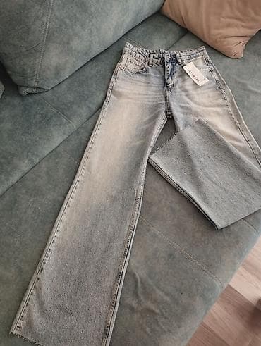 cins salvar: TrendYol qadın cins şalvarı - Model: geniş kəsimli (wide leg), düz — 2