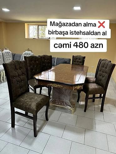 Qonaq otağı üçün, Yeni, Açılmayan, Dördbucaq masa, 6 stul