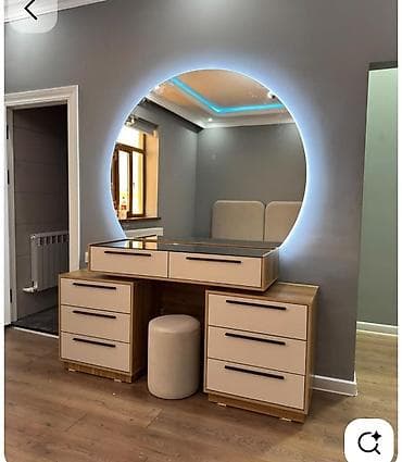ders masa: LED işıqlı makiyaj/kişi üçün konsol güzgü dəsti - Dairəvi, arxa LED — 1