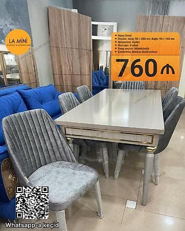 Qonaq otağı üçün, Açılan, Dördbucaq masa, 6 stul