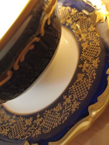 kahla made in gdr: Çay dəsti, rəng - Göy, Farfor, Reichenbach, 1 nəfərlik, Almaniya — 12