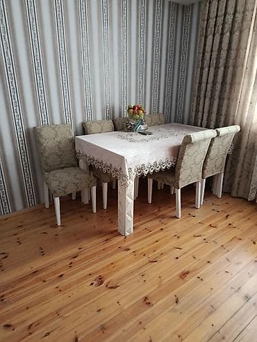 taxta: Qonaq otağı üçün, İşlənmiş, Açılan, Kvadrat masa, 6 stul — 1