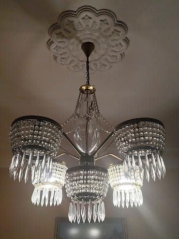 xrustal vaz: Çılçıraq, 5 lampa, Xrustal — 2