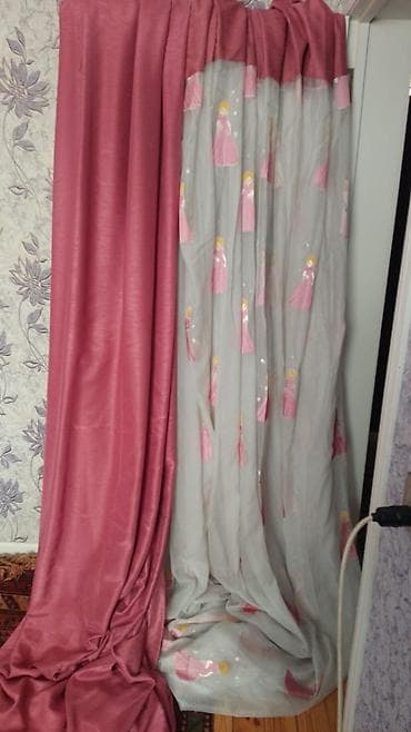 Постельное белье: Uşaq otağı üçün pərdə dəsti - İkiqat dizayn: qalın tünd çəhrayı əsas — 1