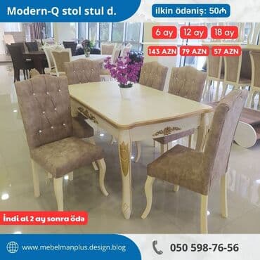 qonaq otagi ucun masalar: Qonaq otağı üçün, Yeni, Açılan, Dördbucaq masa, 6 stul — 8