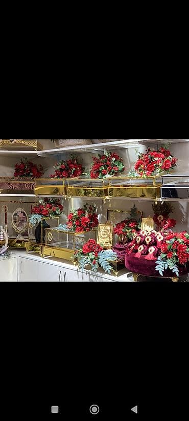 Qızıl çərçivəli güzgülü təqdimat/tray dəstləri – dekorativ gül — 7