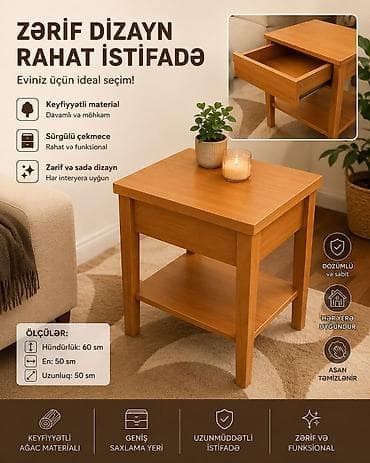 Zərif dizaynlı taxta yan masa Eviniz üçün ideal seçim! Keyfiyyətli — 1