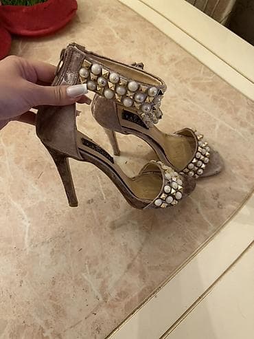 Кроссовки и спортивная обувь: Zərif hündürdaban qadın sandalı - Rəng: şampan/peyğəmbər çaları ilə — 4