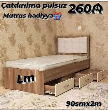 Çarpayılar: Təknəfərlik çarpayı, Bazasız, Matras ilə, Siyirməli — 1