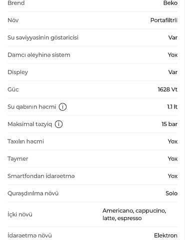 sud seperatoru: Beko espresso/kofe aparatı – kompakt yarı-avtomatik model, ev və ofis — 6