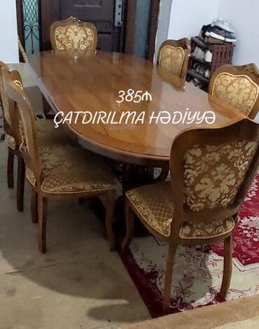 ikinci el metbext mebeli: Qonaq otağı üçün, İşlənmiş, Açılmayan, Oval masa, 6 stul — 1