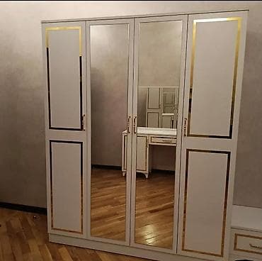 dola: Yeni, 4 qapılı, Güzgülü, Ağ, Digər material, Açılan, Düz dolab — 1