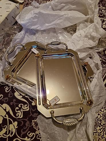 ISLENMEYIB!Zərif servis üçün lüks metal dəst: 2 ədəd düzbucaqlı