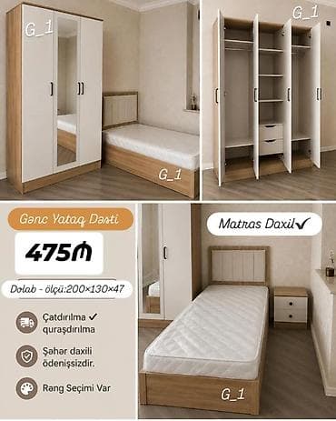 usag ucun: Gənc Yataq Dəsti Tərkibi: - Tək nəfərlik çarpayı (matras daxildir) - — 1