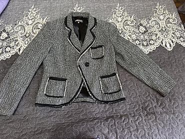 con french geyim: Qadın tweed jaket - Klassik dizayn: qara-ağ xırda naxışlı tweed — 1