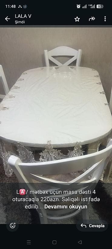 L🅰/ mətbəx üçün masa dəsti 4 oturacaqla 220azn. Səliqəli istifadə
