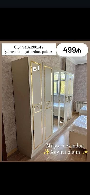 iskaf: Yeni, 6 qapı, Güzgülü, Ağ, Açılan, Düz dolab — 1