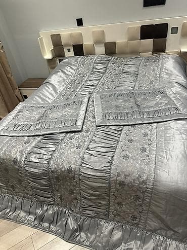 emmi tekstil: Gümüşü rəngdə yataq örtüyü dəsti - Klassik və zərif naxışlı dizayn — 2