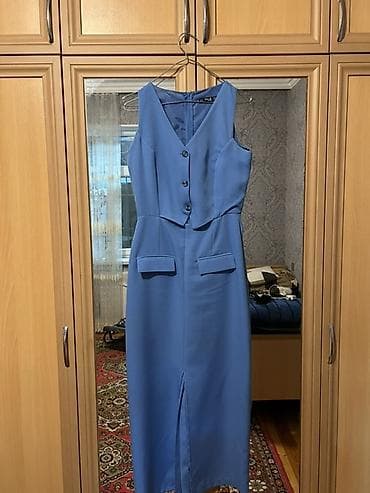 55 azn alinib 1dəfə geyilib Zərif qadın dəsti – mavi rəngdə, jiletli — 2