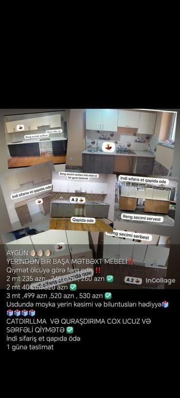 hazir metbex mebelleri: Sifarişlə hazırlanmış müxtəlif ölçülü mətbəx mebelləri. Rəng və dizayn — 2