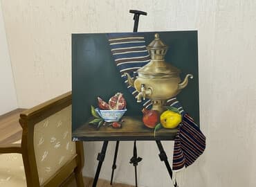 əl ilə çəkilmiş rəsimlər: Yağlı boya tablo – natyurmort kompozisiya - Mövzu: Şərq motivli — 1