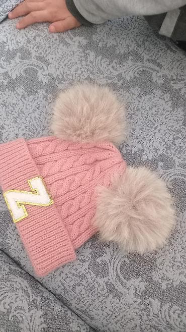 uşaq geyimləri: Uşaq üçün toxunma qış papağı - Rəng: pudra çəhrayı - Model: örgülü — 2