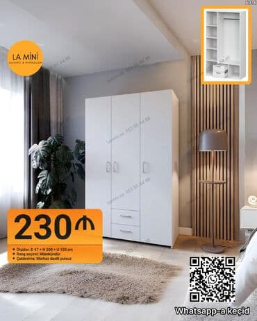 спални мебеллар: Açılan, 3 qapılı Düz dolab, Qarderob, paltar dolabı — 1