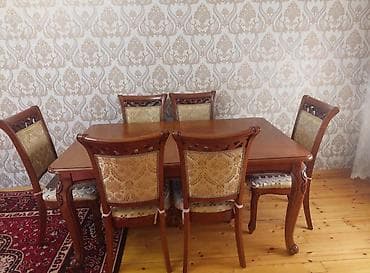 taxta alisi: Qonaq otağı üçün, İşlənmiş, Açılmayan, Dördbucaq masa, 6 stul — 1