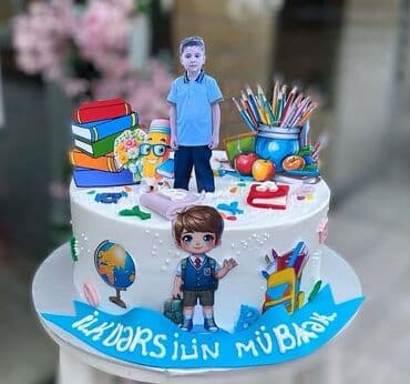 şəkilli tort: Məktəb mövzulu bəzəkli tortlar – “Bilik Günü”, “İlk dərsin mübarək” — 1
