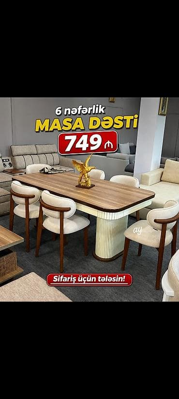 sunger: X.6 nəfərlik masa dəsti - Komlekt: 1 ədəd yemək masası + 6 ədəd stul — 1