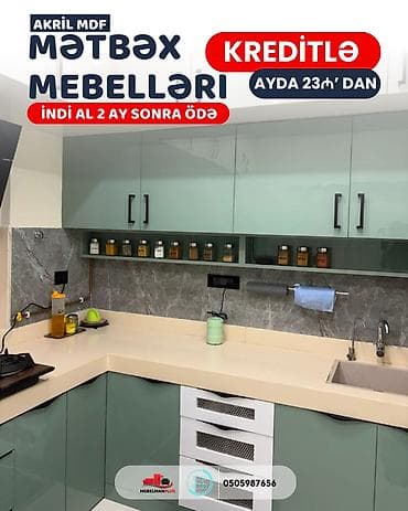 Sifarişlə mətbəx dəsti, Özü çəkən petlələr, Sadə laminat, Kredit var, Pulsuz çatdırılma — 9