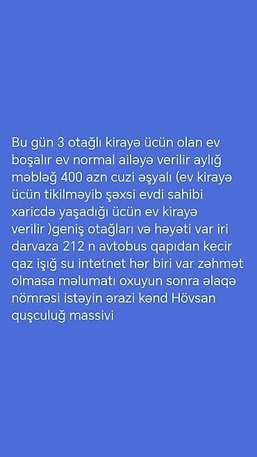 Hövsan kəndi, Quşçuluq massivində şəxsi ev kirayə verilir. - 3 — 1