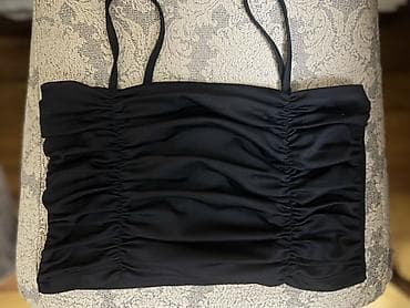 nike tech: Qara top - Model: İncə askılı, büzgülü crop-top - Rəng: Qara - Brend — 4