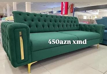 Müasir dizaynlı 3 nəfərlik divan - Rəng: zümrüd-yaşıl - Material