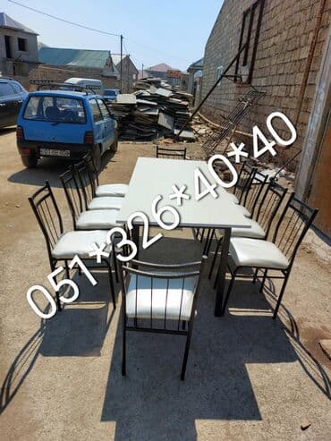 Masa və oturacaq dəstləri: Qonaq otağı üçün, Yeni, Açılan, Dördbucaq masa, 4 stul — 16