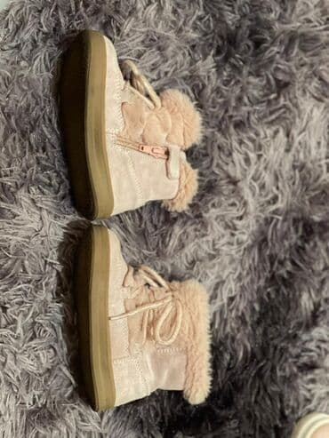 детская зимняя обувь на овчине: Uşaq qış çəkmələri – açıq bej/şampan rəngi - Material: süet görünüşlü — 5