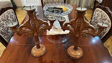bayram şamı: Taxta şamdan dəsti (2 ədəd) - Material: bərk ağac, əl oyma dekorativ — 3