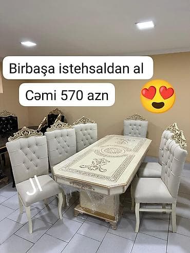 Qonaq otağı üçün, Yeni, Açılmayan, Dördbucaq masa, 6 stul