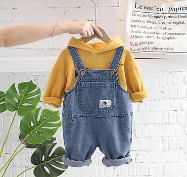 Uşaq geyimləri kolleksiyası - Sarı kapüşonlu svitşot + cins şort