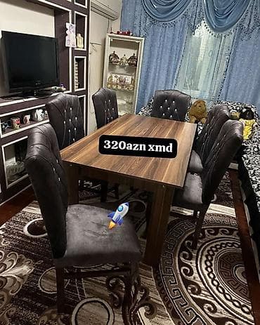 Qonaq otağı üçün, Açılmayan, Dördbucaq masa, 6 stul