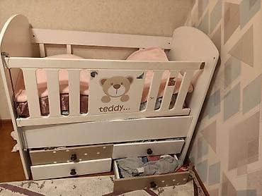 teddi: Uşaq beşiyi “Teddy” dizaynı - Rəng: ağ, ön paneldə balaca ayı və — 1