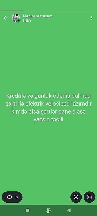 Elektrik velosiped axtarılır. Tələblər: - Kreditlə almaq imkanı - at lalafo.az Elektrik velosiped axtarılır. Tələblər: - Kreditlə almaq imkanı -