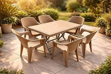 bağ stollari: Прямоугольный стол, 6 стульев, Складной, Со стульями, Плетеный — 1