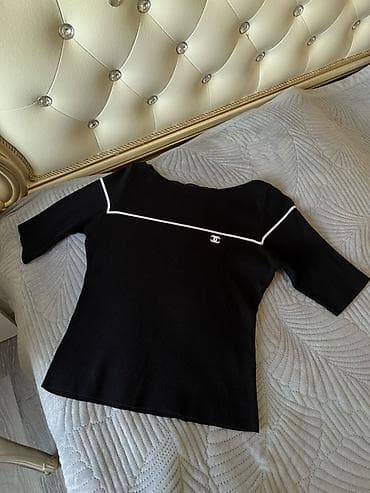 paltar qadın: Qadın bluzası – qara rəng, yarımqol - Model: dar siluetli trikotaj — 2