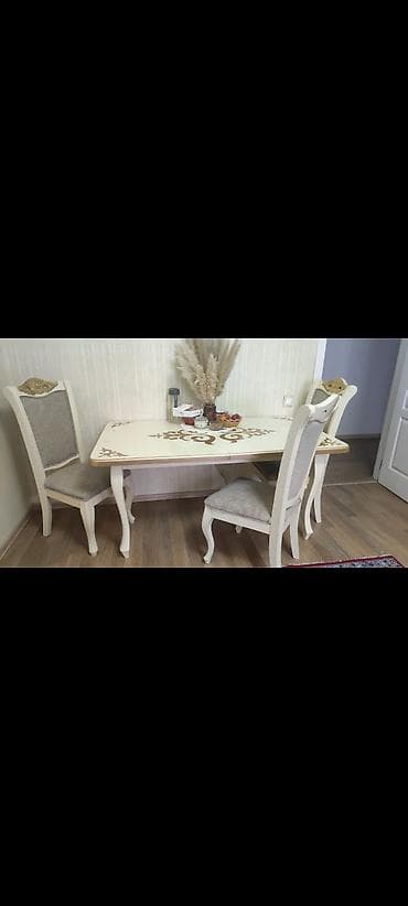 komputer stolları: Qonaq otağı üçün, İşlənmiş, Dördbucaq masa, 6 stul — 1